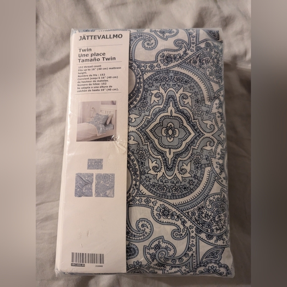 IKEA TWIN SHEET SET  3 PCS  JATTEVALLMO Bedding Blue & White 100% Cotton Sheets - Picture 1 of 5